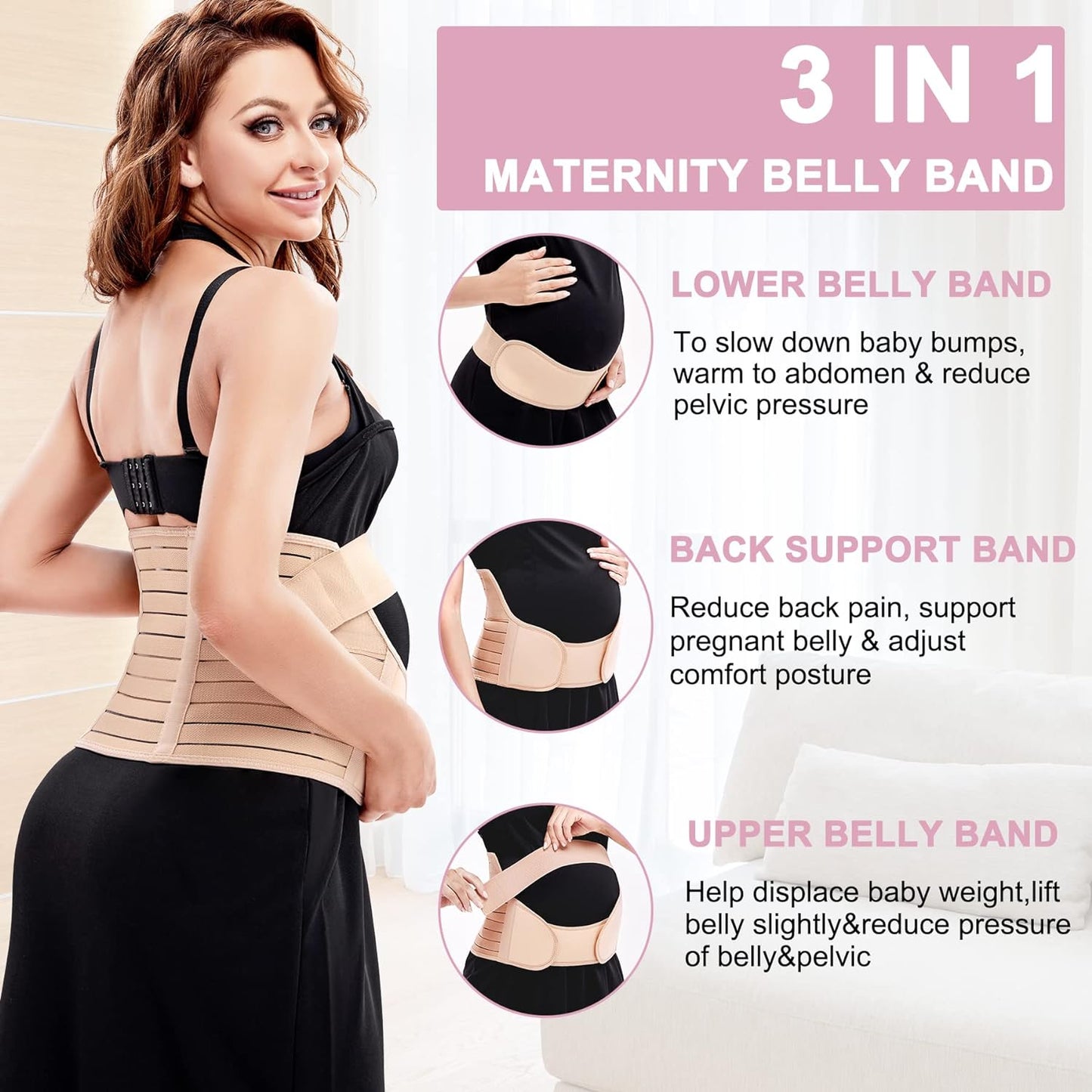 Maternity Belly Band for Pregnancy Belly Support Belt 3 in 1 Belly Brace Bands for Pregnant Women Back/Pelvic Pain Relief Care Adjustable