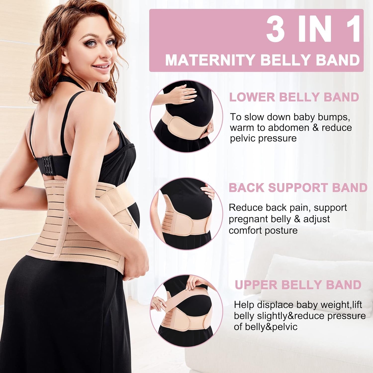 Maternity Belly Band for Pregnancy Belly Support Belt 3 in 1 Belly Brace Bands for Pregnant Women Back/Pelvic Pain Relief Care Adjustable