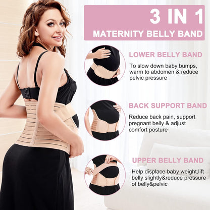 Maternity Belly Band for Pregnancy Belly Support Belt 3 in 1 Belly Brace Bands for Pregnant Women Back/Pelvic Pain Relief Care Adjustable