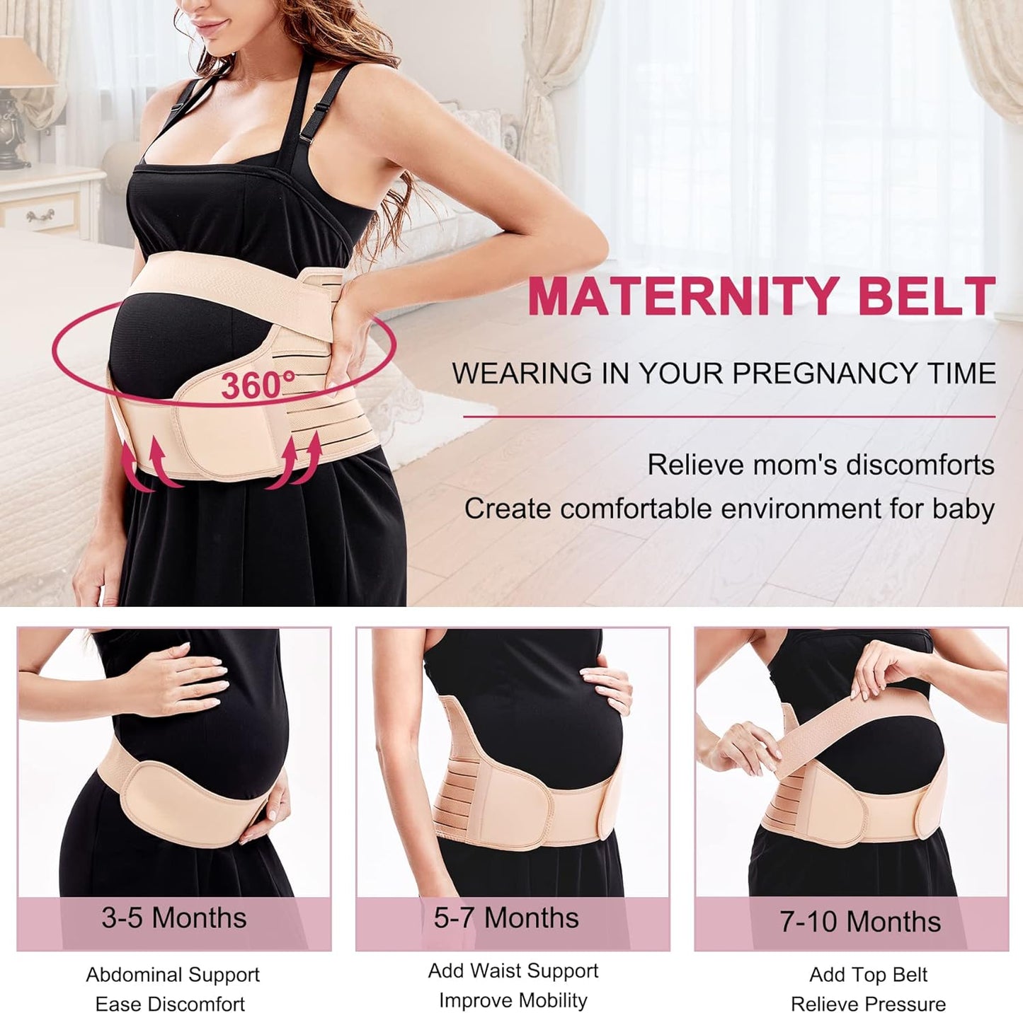Maternity Belly Band for Pregnancy Belly Support Belt 3 in 1 Belly Brace Bands for Pregnant Women Back/Pelvic Pain Relief Care Adjustable