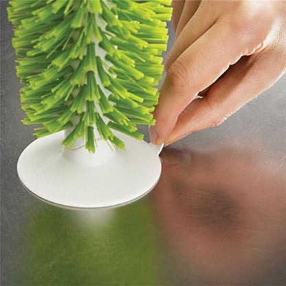 Brush-Up Glass Brush with Suction Cup Upright Stays in Sink Bristle Scrub Kitchen Bottle Cleaning Washing (Green)