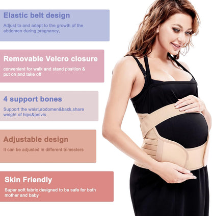 Maternity Belly Band for Pregnancy Belly Support Belt 3 in 1 Belly Brace Bands for Pregnant Women Back/Pelvic Pain Relief Care Adjustable