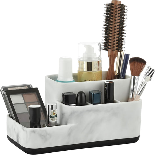 Toothbrush Holders Organizer - Make up Organizers and Storage, Multi-Functional Design Bathroom Organizer Toothbrush - Skincare Organizer - White Marble Look Bathroom Sink Organizer