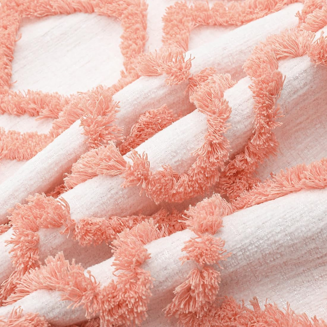 Boho Pink Lumbar Throw Pillow Cover 12X20 Inch with Tassels, Moroccan Tufted Cream Chenille Fabric Small Accent Textured Cushion Case for Bed Couch, 1 PC 30X50 Cm Bohopk-Dmd12X20