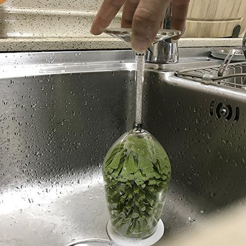 Brush-Up Glass Brush with Suction Cup Upright Stays in Sink Bristle Scrub Kitchen Bottle Cleaning Washing (Green)