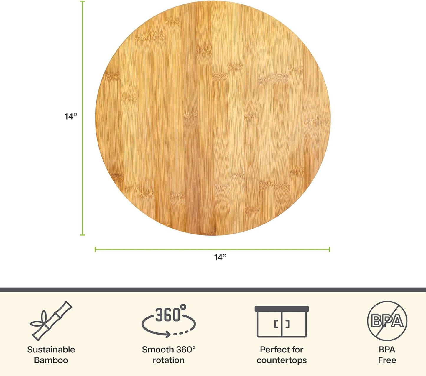 14” Bamboo Wood Lazy Susan Organizer for Kitchen, Turntable for Cabinet, Countertop, Table or Pantry